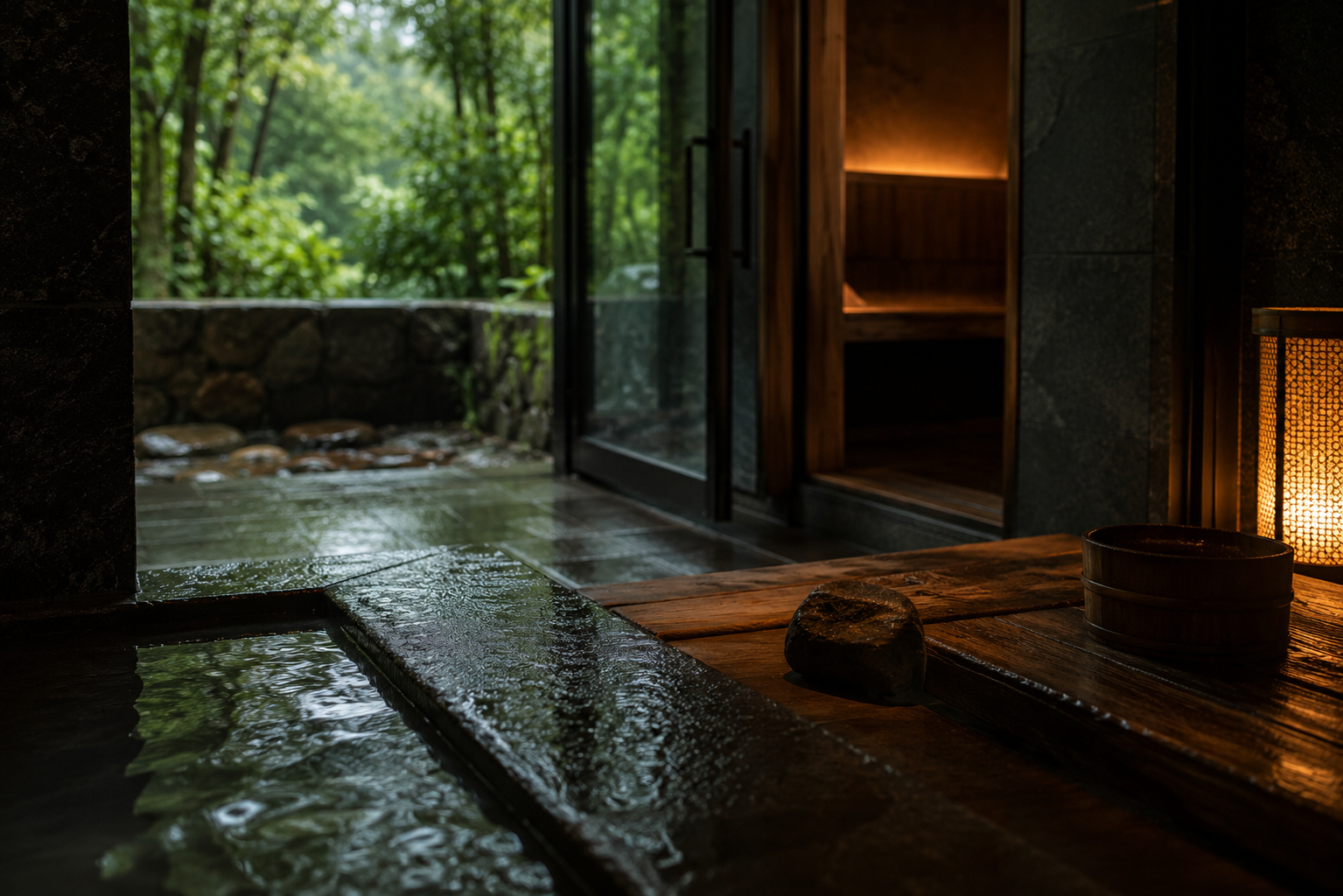 Tactile wellness materials and green Yakushima light.
