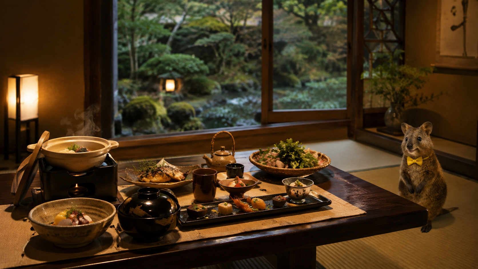 An elegant in-room dining or seasonal meal scene that closes the Asaba series with practical warmth.