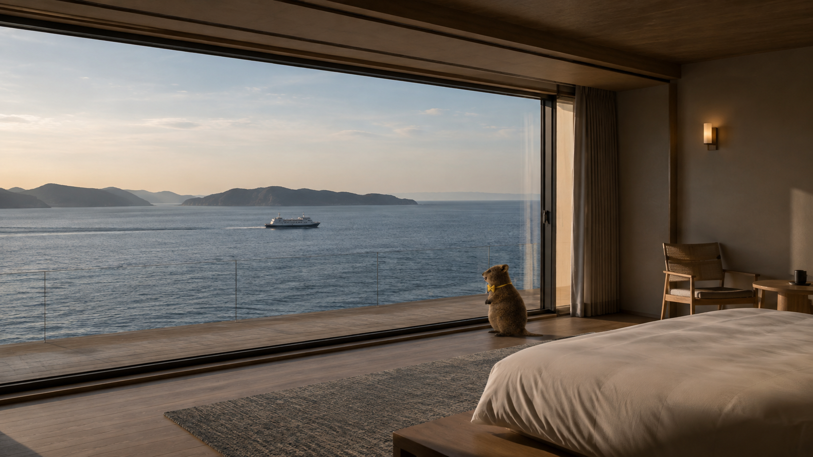Guest room at Entô overlooking the sea in the Oki Islands