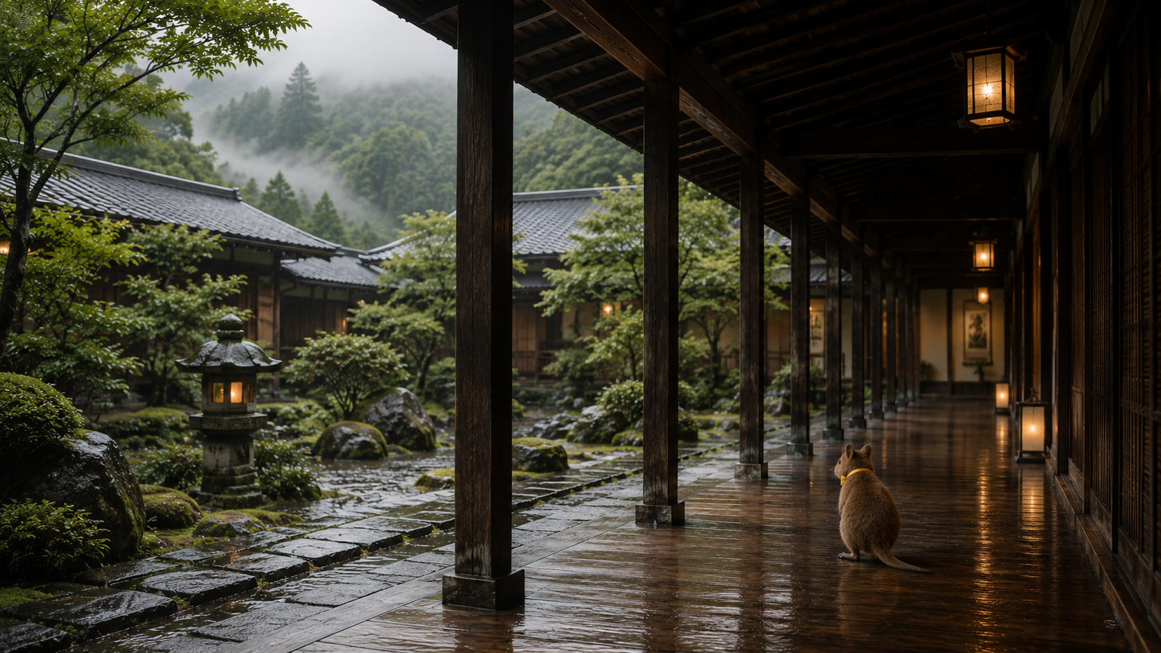 GORA KADAN HAKONEの建物、回廊、庭園の間を移動する滞在を表現したイメージ