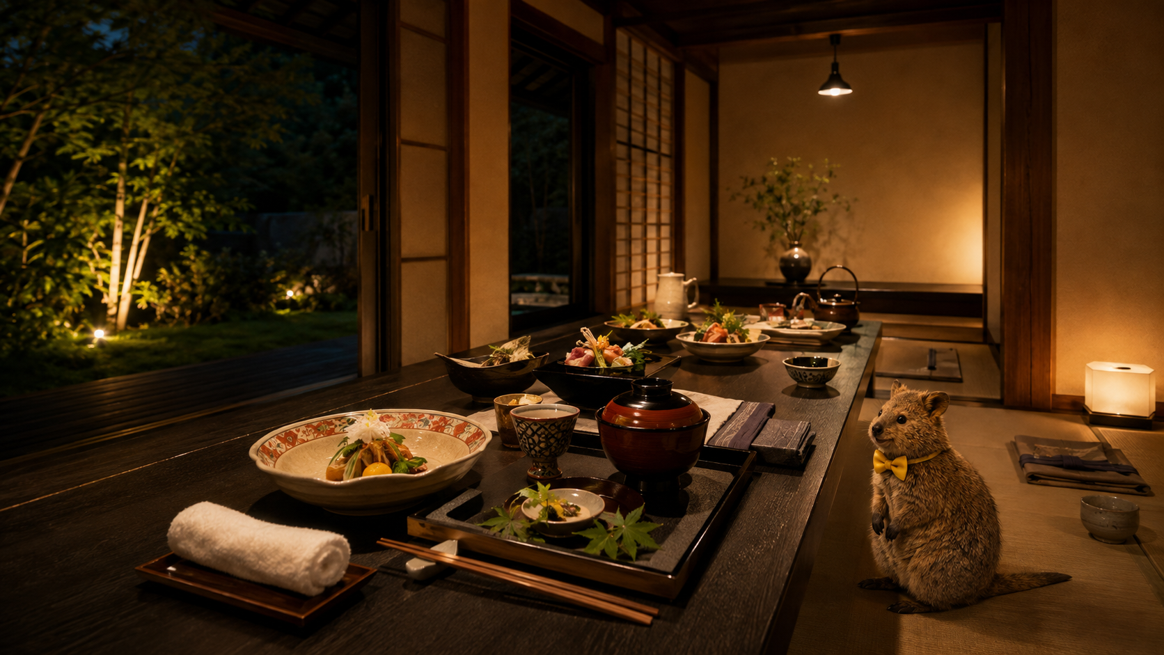 Gora Kadan Hakoneの入浴後から懐石料理が始まるまでの夕暮れの時間を表現した編集イメージ